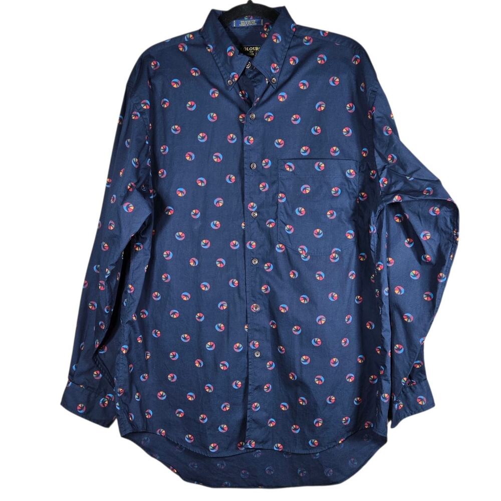 Colours Alexander Julian Shirt Mens Medium Button Down Navy Preppy Vintage Rings